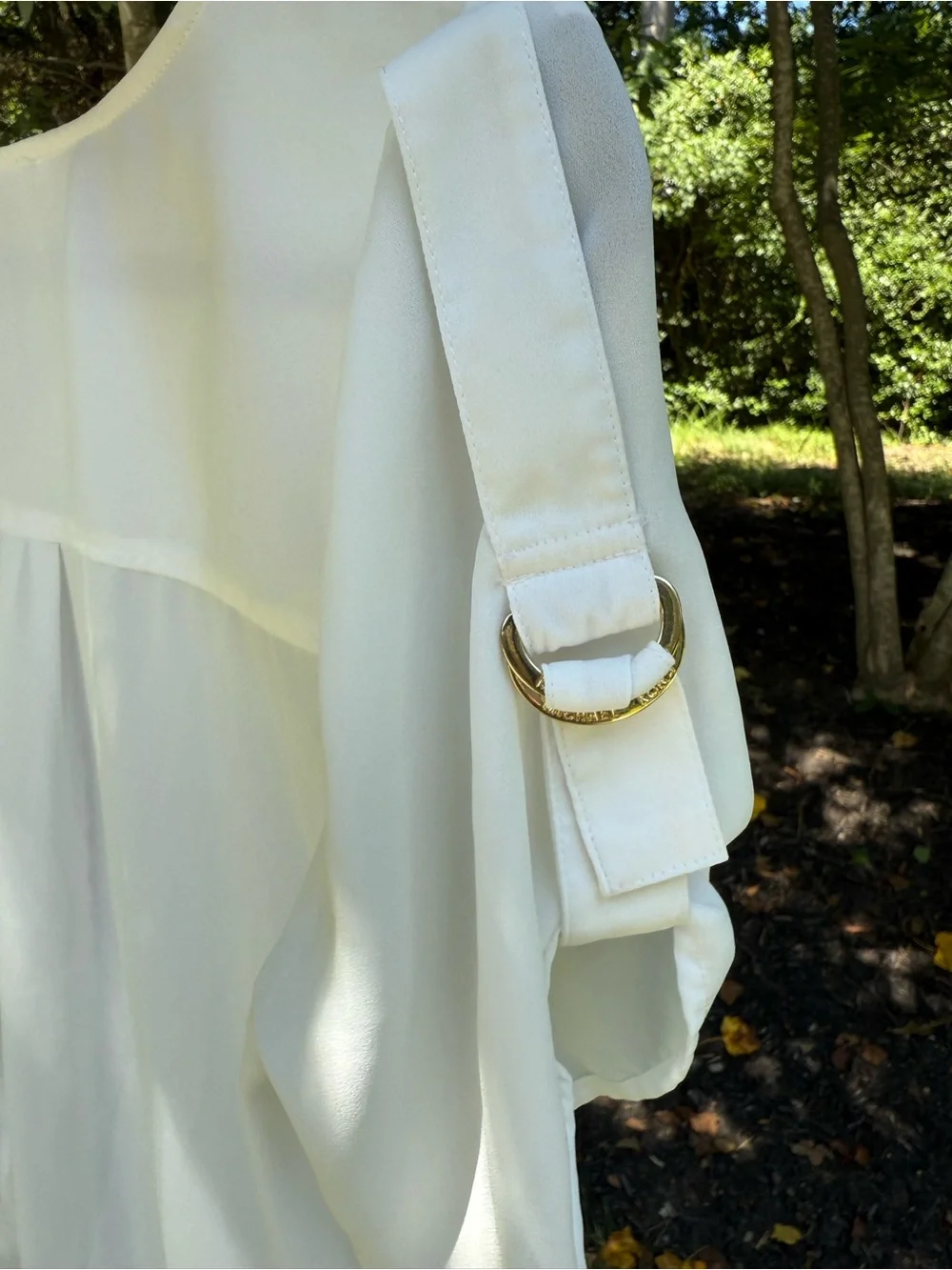 Michael Kors White Short Sleeve Zip-Front Blouse